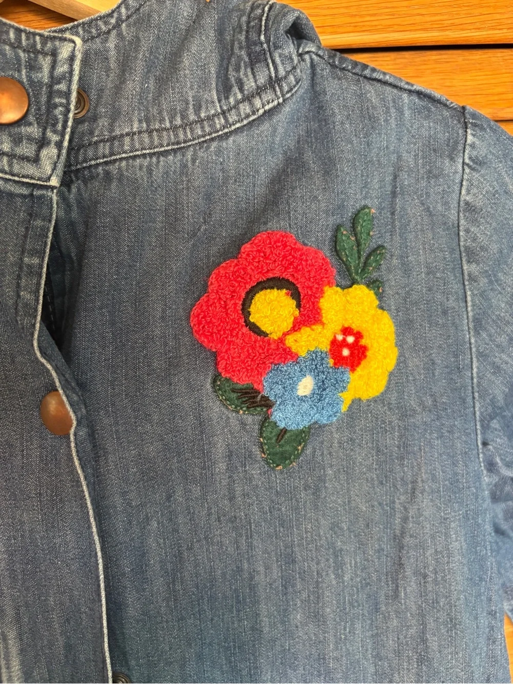 Hanna Andersson Blue Denim Jacket with Embroidered Flowers